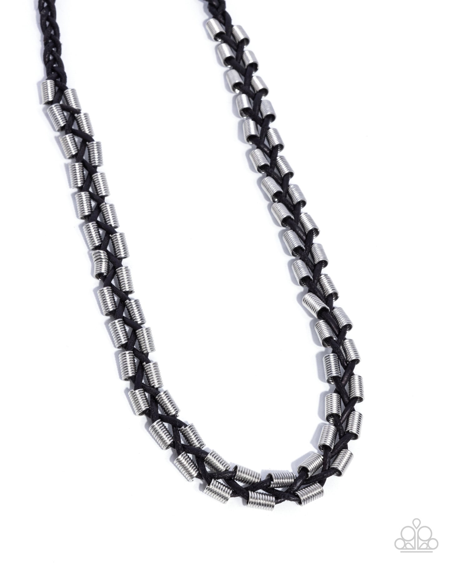 <p>Featuring dainty silver beads that are rippling with ribbed textures, black suede cords decoratively braid and weave below the collar for an urban flair. Features a button loop closure.</p> <p><i> Sold as one individual necklace.</i></p>