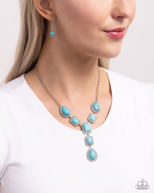 <p>A delicate silver chain gives way to a collection of turquoise teardrop, square, and rectangle stones that elongate and cascade below the neckline for an earthy display. A fringe of silver beads frames and encircles each stone for additional eye-catching detail. Features an adjustable clasp closure. As the stone elements in this piece are natural, some color variation is normal.</p> <p><i> Sold as one individual necklace. Includes one pair of matching earrings.</i></p>