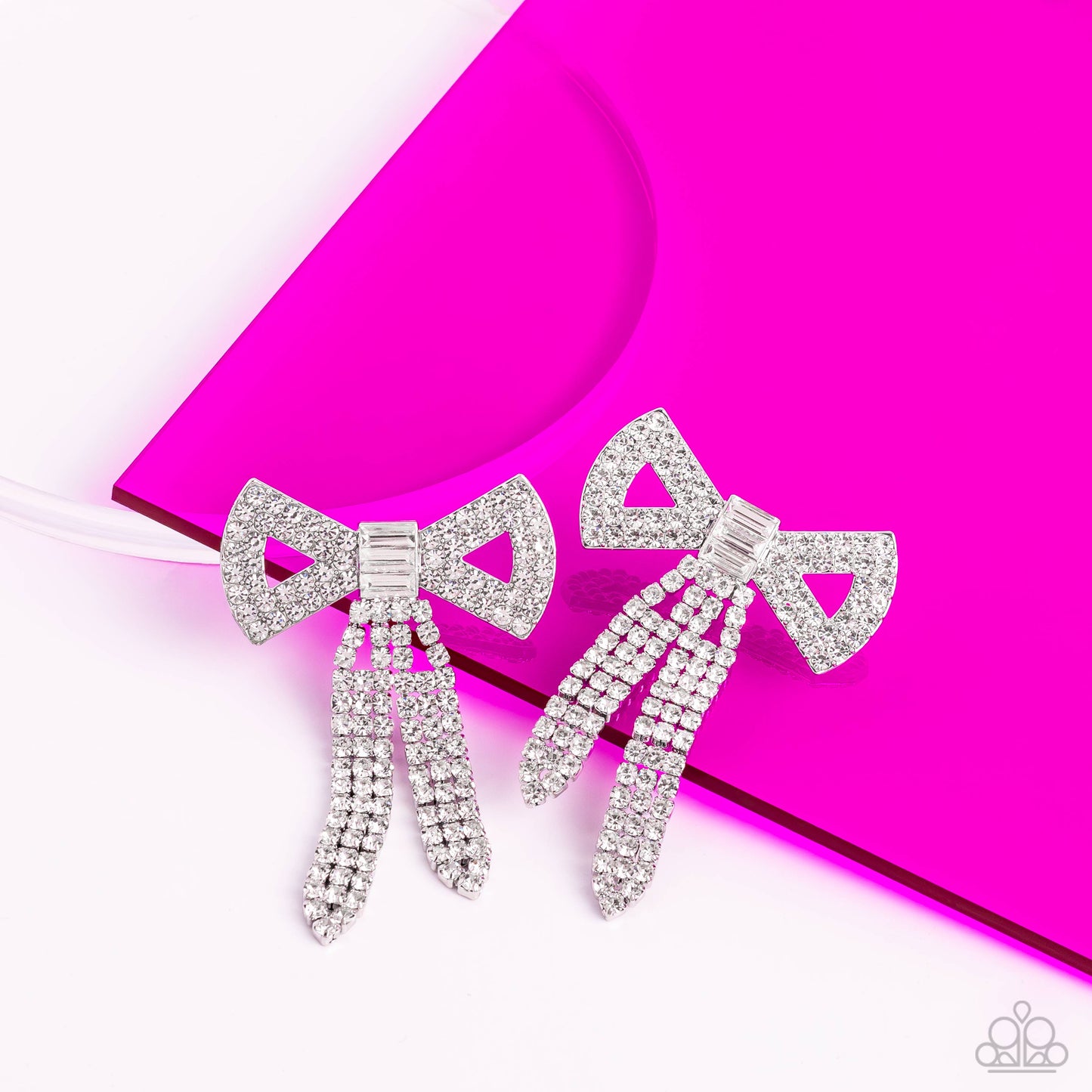 Paparazzi Accessories - Just BOW With It White Earring Life Of The Party August 2023