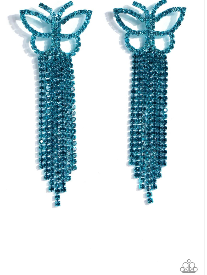 Paparazzi Accessories - Billowing Butterflies Blue Earring Life of The Party July 2023