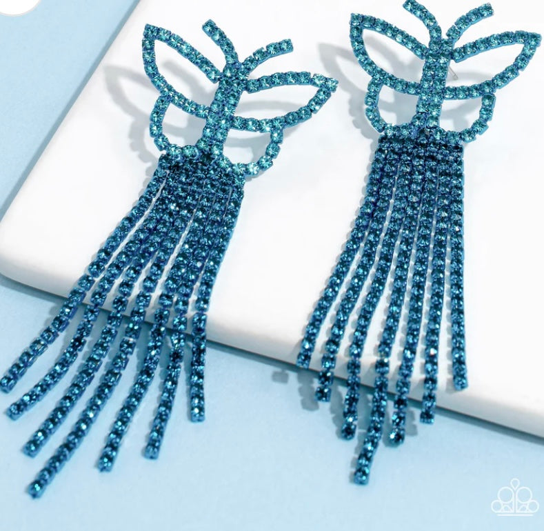 Paparazzi Accessories - Billowing Butterflies Blue Earring Life of The Party July 2023