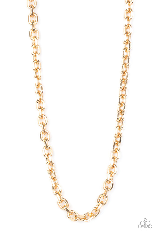 Featuring faceted edges, oversized gold oval links connect across the chest for a bold chain look. Features an adjustable clasp closure.  Sold as one individual necklace.   Get The Complete Look!  Bracelet: "Titanium Titan - Gold" (Sold Separately)