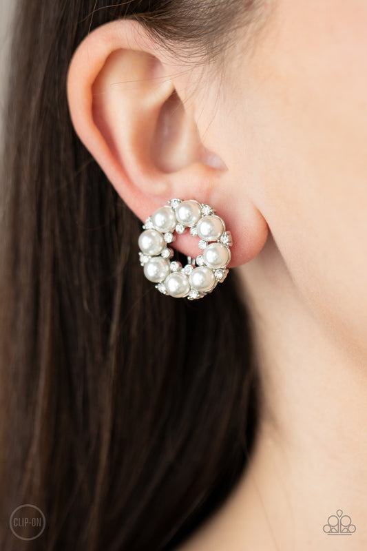 Paparazzi Accessories Roundabout Ritz - White Clip On Earring 