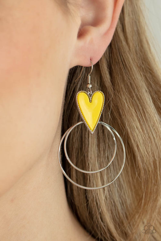 Paparazzi Accessories Happily Ever Hearts - Yellow Earring Valentines