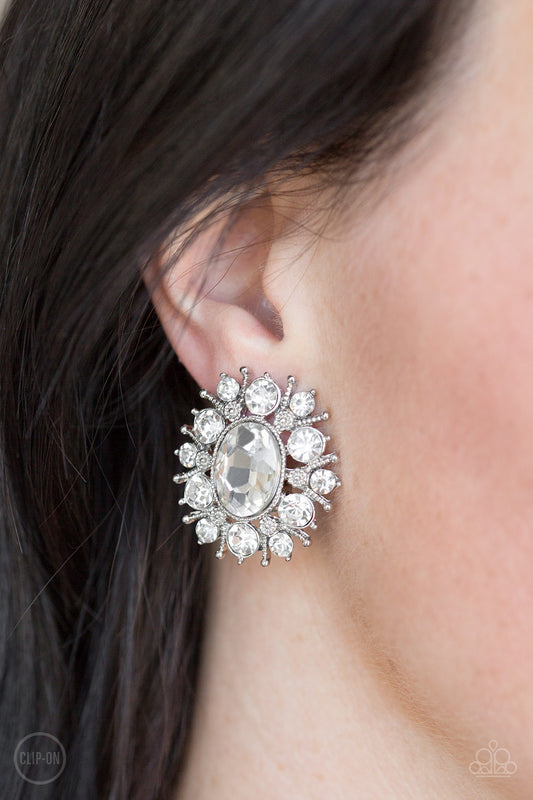 Serious Star Power - White Clip On Earring New Releases - Jewels On The Run