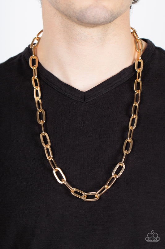 Featuring a high sheen finish, a shiny collection of oversized gold oval links boldly interlock across the chest for a grit-inspired look. Features an adjustable clasp closure.  Sold as one individual necklace.