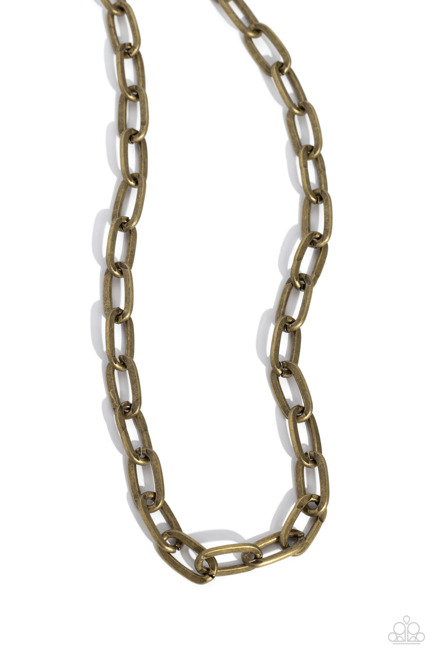 Featuring a rustic finish, an antiqued collection of oversized brass oval links boldly interlock across the chest for a grit-inspired look. Features an adjustable clasp closure.  Sold as one individual necklace.