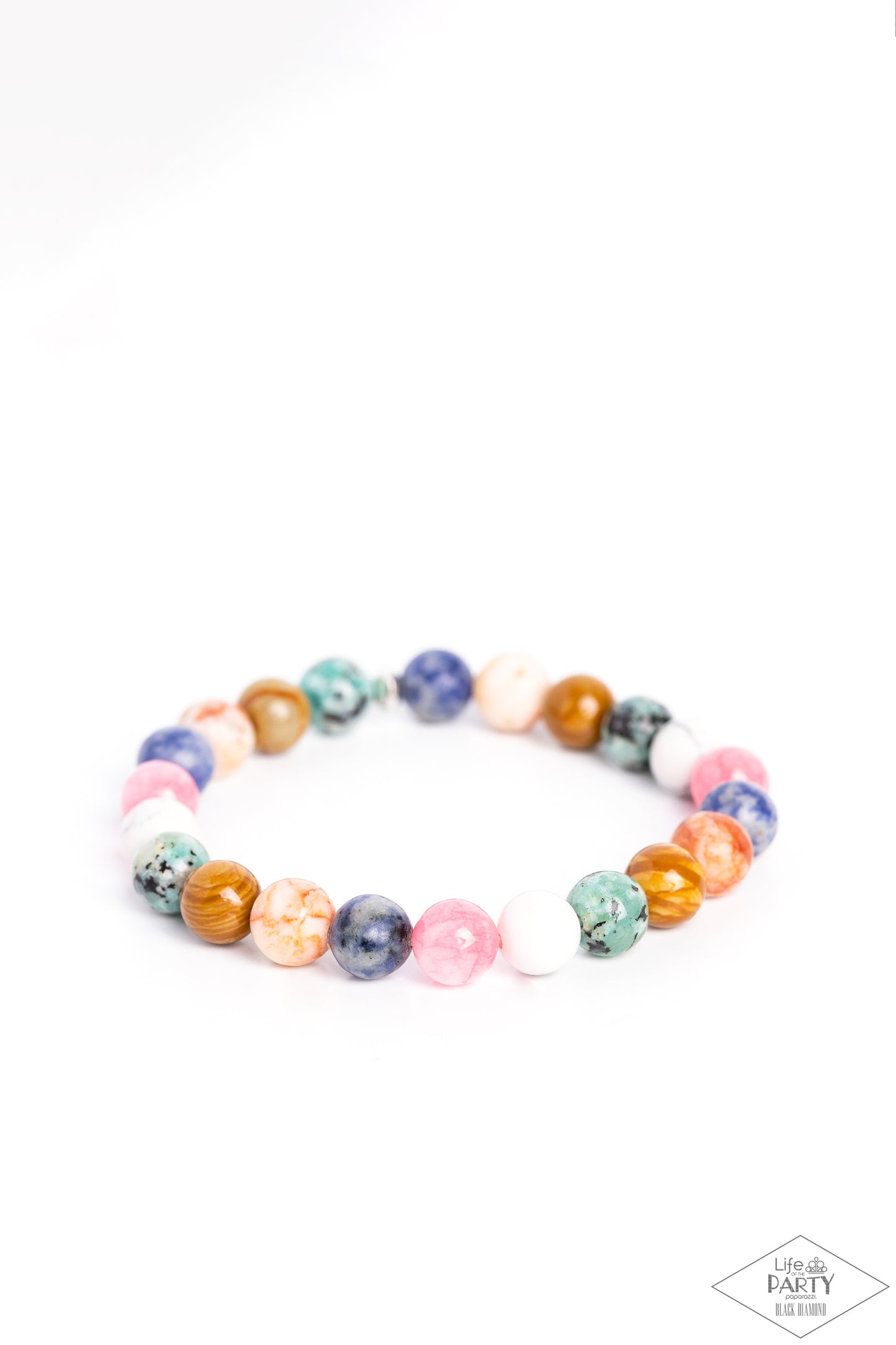 Infused with silver accents, a colorful collection of natural stones are threaded along a stretchy band around the wrist for a tranquil look.  Sold as one individual bracelet.