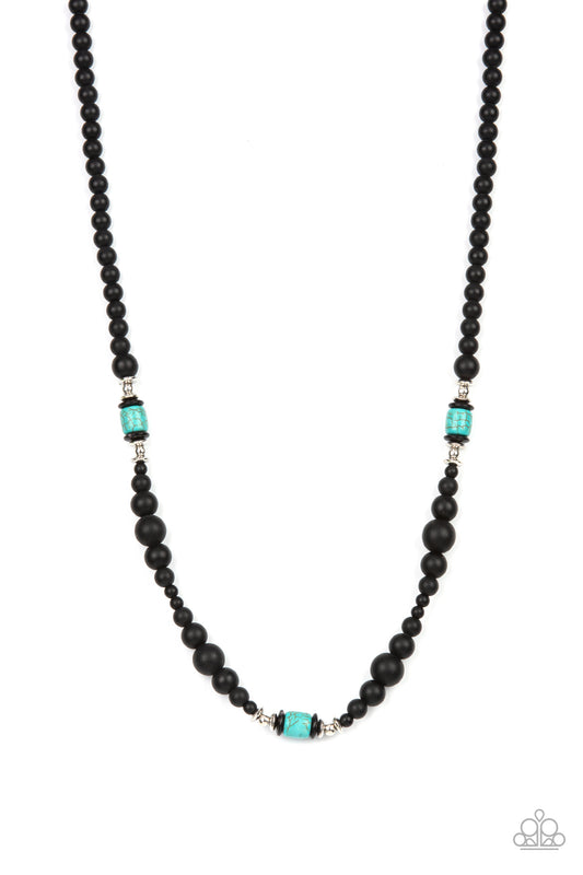 Grounding sections of dainty silver beads and turquoise stone accents adorn a strand of black stone beads, creating an earthy compliment below the collar. Features an adjustable clasp closure.  Sold as one individual necklace.