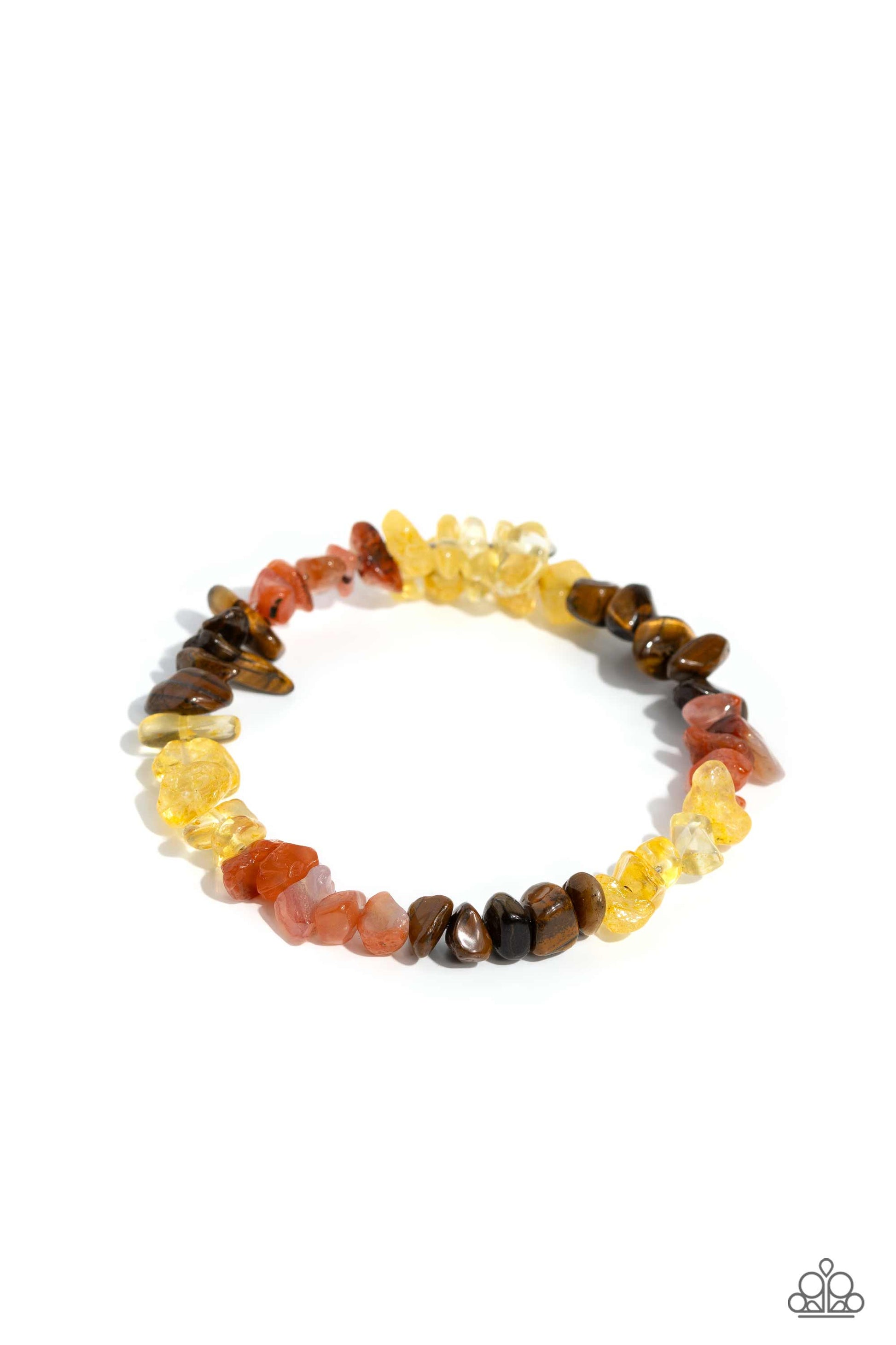 Threaded along a wire that coils around the wrist, a chiseled collection of tiger's eye, orange, and yellow stones creates a naturally colorful infinity wrap style bracelet for a groundbreaking statement. As the stone elements in this piece are natural, some color variation is normal.  Sold as one individual bracelet