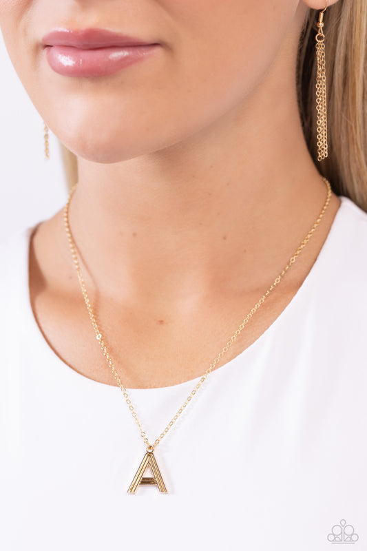 Etched in linear texture, a gold letter "A" hovers below the collar from a dainty gold chain, for a sentimentally simple design. Features an adjustable clasp closure.  Sold as one individual necklace. Includes one pair of matching earrings.